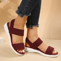 Sandales à Semelles Compensées en Tricot artificiel astique pour Femme, Chaussures de Marche Légères, Confortables, Grande Taille, Été 2023 6