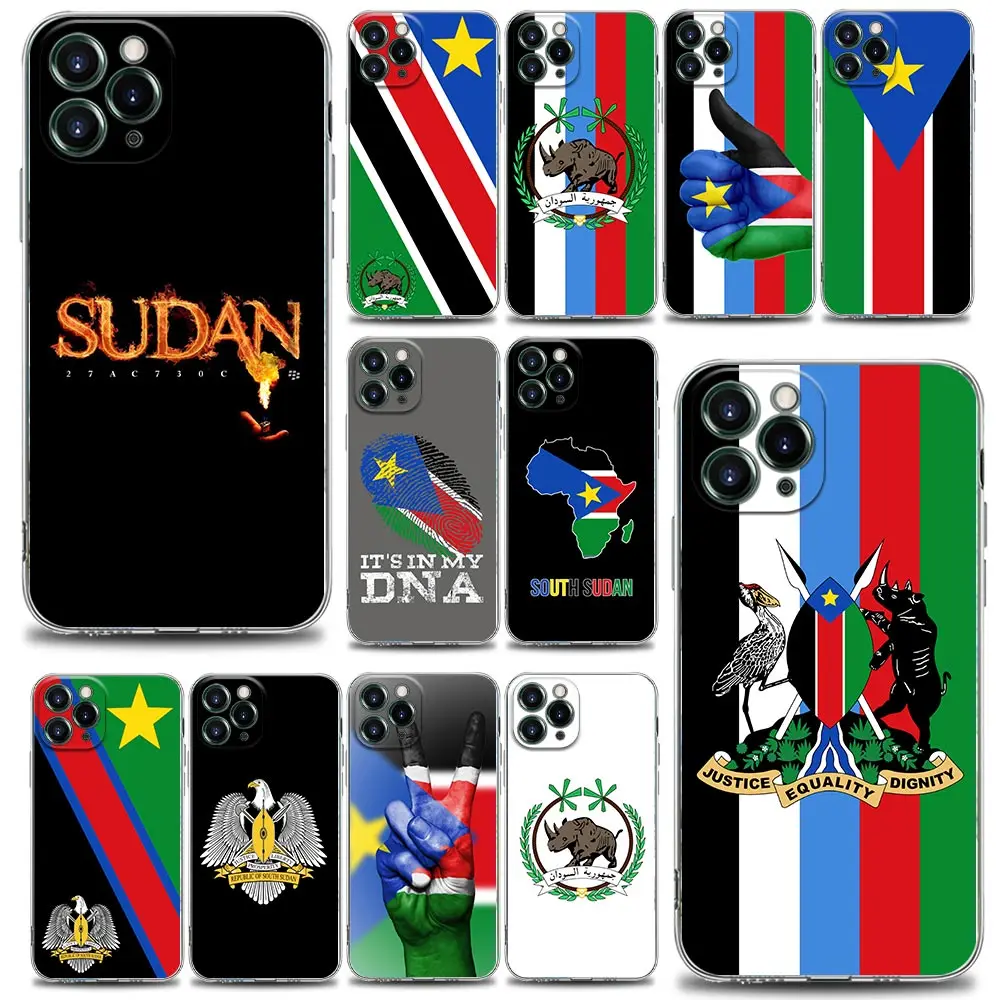 African Countries South Sudan Flag Cell Case for iPhone 11 12 13 14 Pro Max Mini SE XR XS 7 8 Plus Soft Transparent Cover Fundas