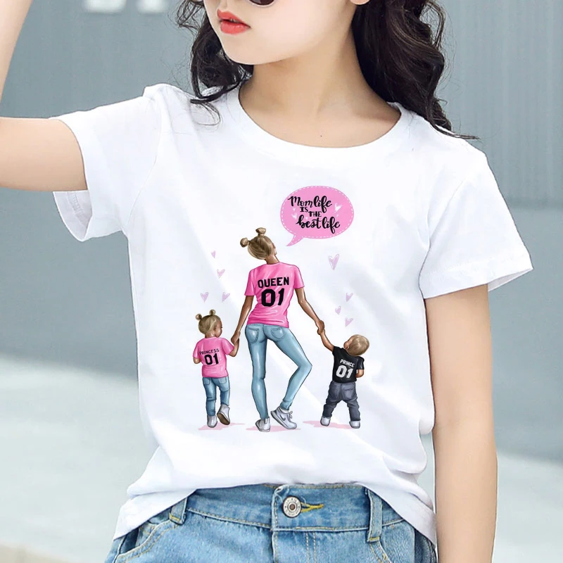 

2022 Summer Super Mom Baby Girl Tshirt Fashion Boys T Shirts Mother And Baby Love Life Lovely Printing Kawaii Kids TShirt