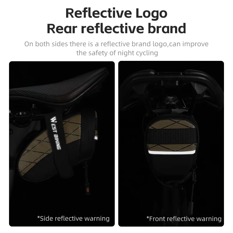 Bicycle Bag WEST BIKING Bicycle Saddle Bag Mini Portable PU Tool Storage Bag Reflective Rear Seat Splash Waterproof 3D Saddle Riding