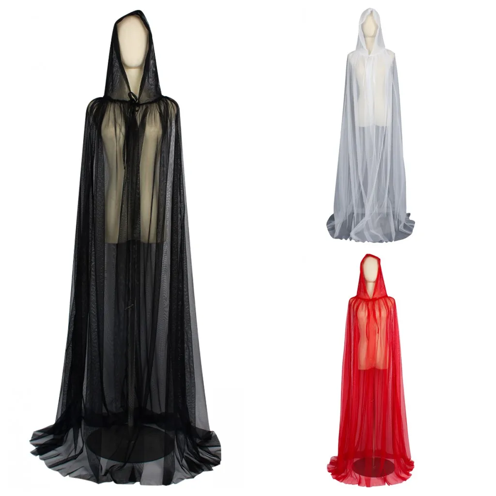Capa Con Capucha De Tul Larga Para Mujeres Y Niñas – Disfraz Gótico De Bruja, Vampiro O Fantasma Para Halloween, Color Negro