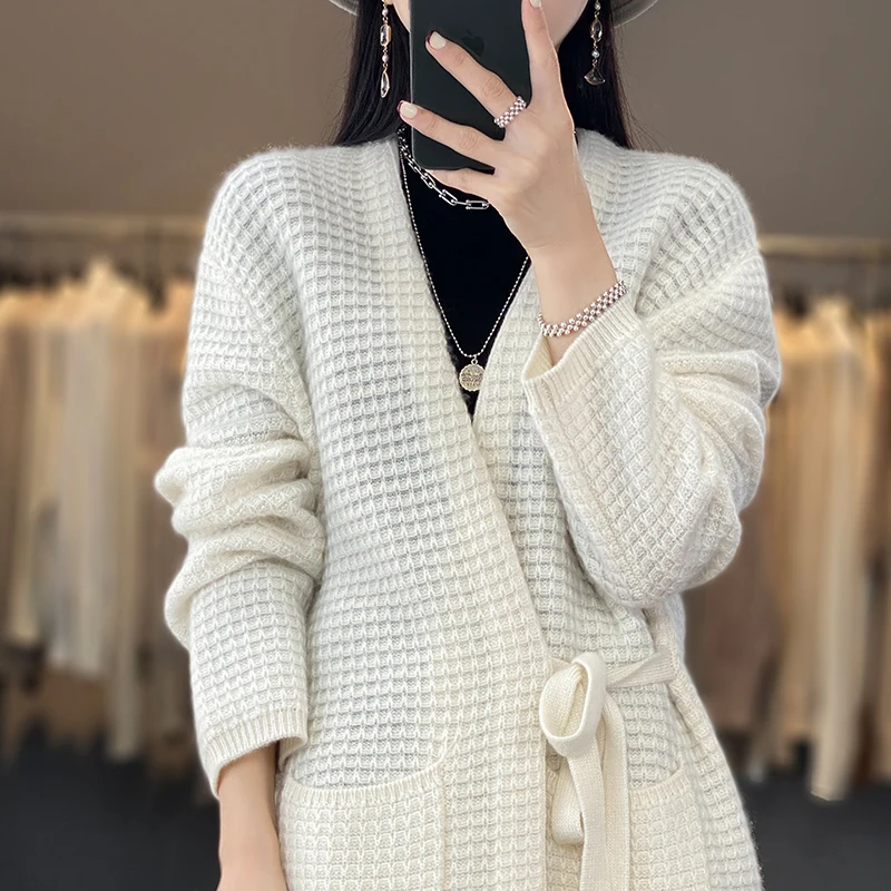 

Women's cardigan cashmere sweater fashion high-end long sleeved knitted women's cardigan V-neck sweater 2023 new hot selling