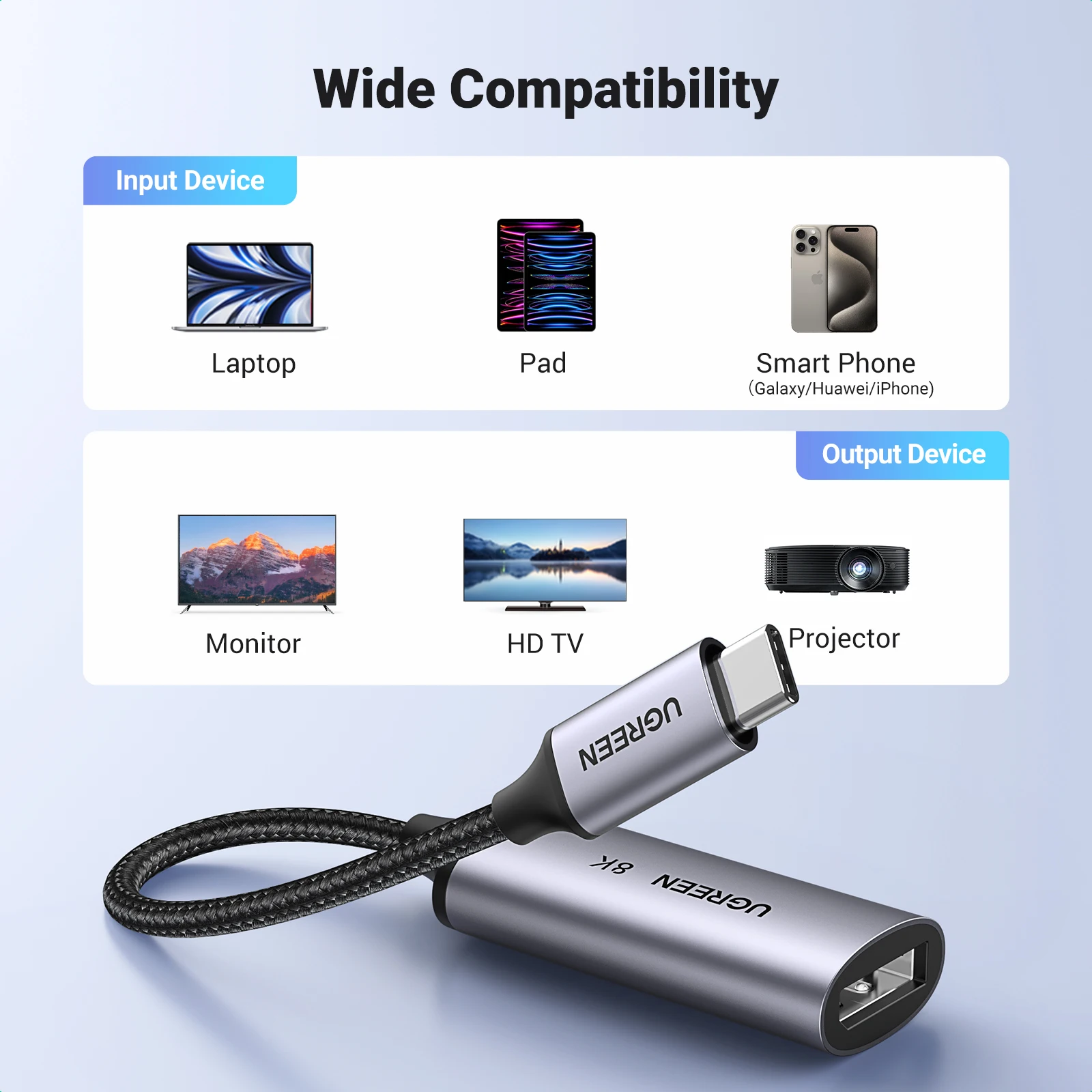 UGREEN USB C to 8K Displayport 1.4 Adapter for iPhone 15 Macbook Pro iPad USB Type C to 8K DP1.4 Adapter Cable 32.4Gbps 8K/60Hz