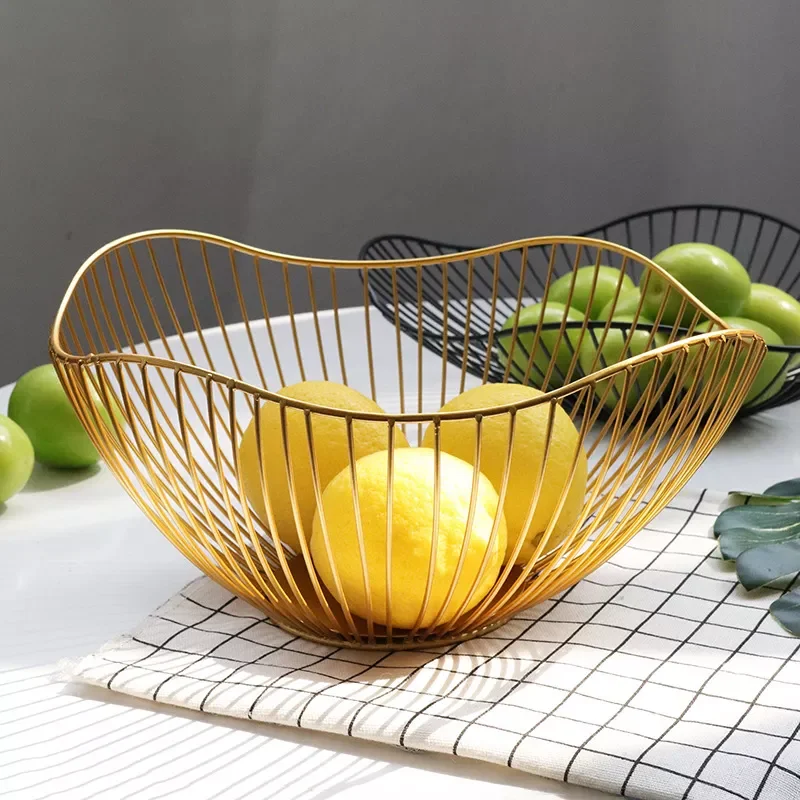 

Modern Iron Fruit Basket Fruit Container Bowl Home Creative Snacks Bread Storage Drain Basket Table Snacks Display Tray