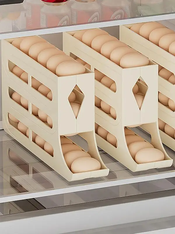 Egg Rack Cup Holder Auto Rolling Fridge Egg Organizer 30 Eggs Rack Tray