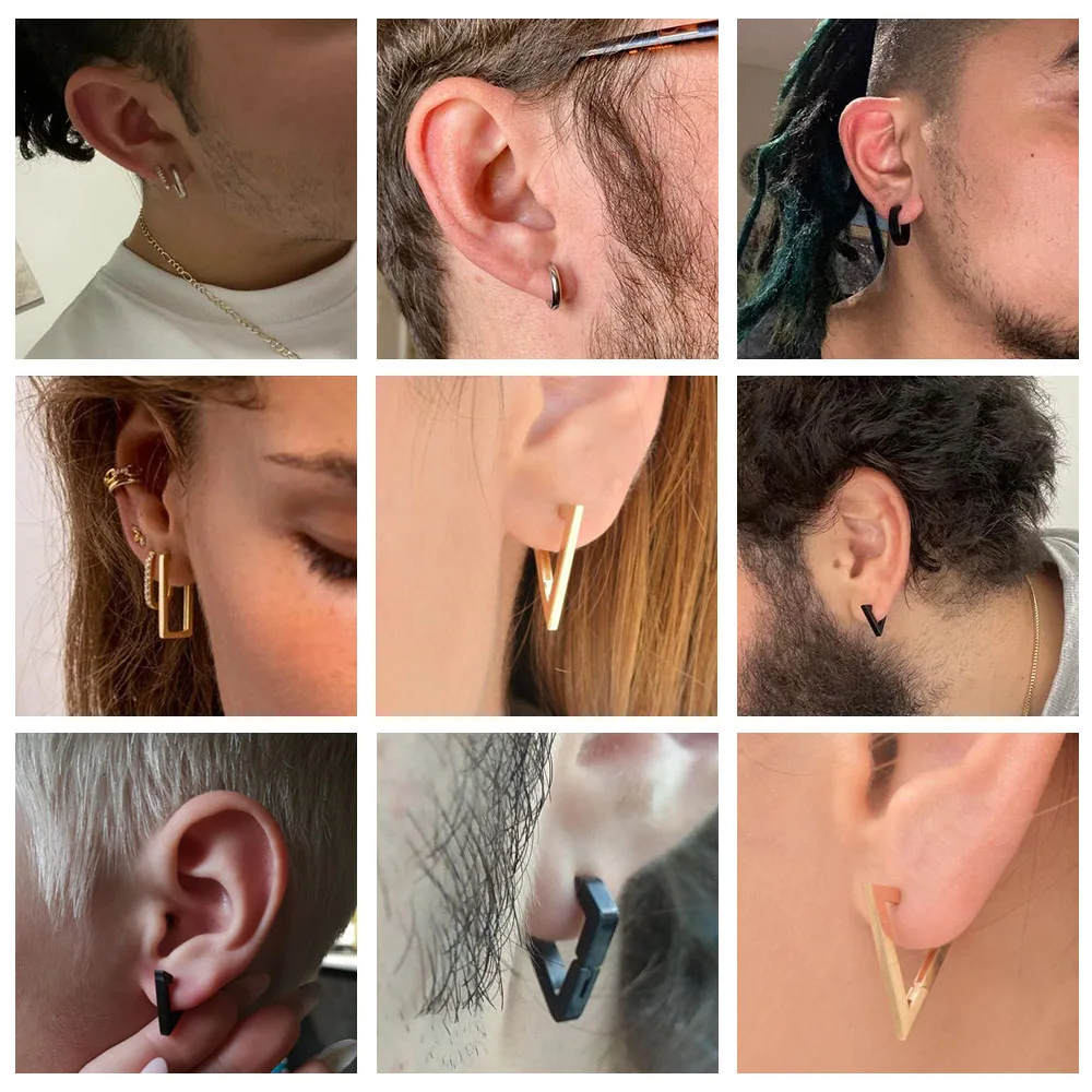 Boucles d'oreilles en acier inoxydable pour femmes et hommes, noir, Rose, plaqué or, cercle rond, boucles d'oreilles géométriques, Cartilage classique