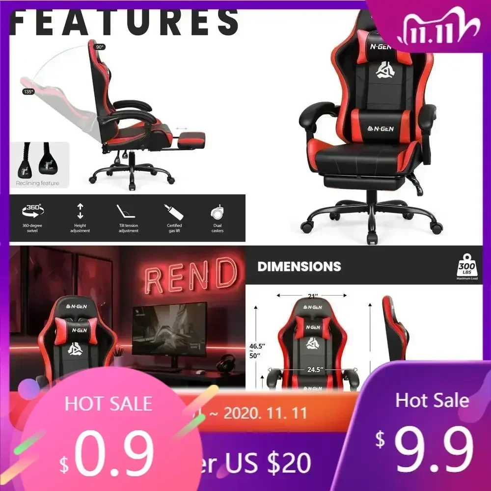 ergonomic high-back gaming chair with footrest, lumbar support, and height adjustment for home office comfort