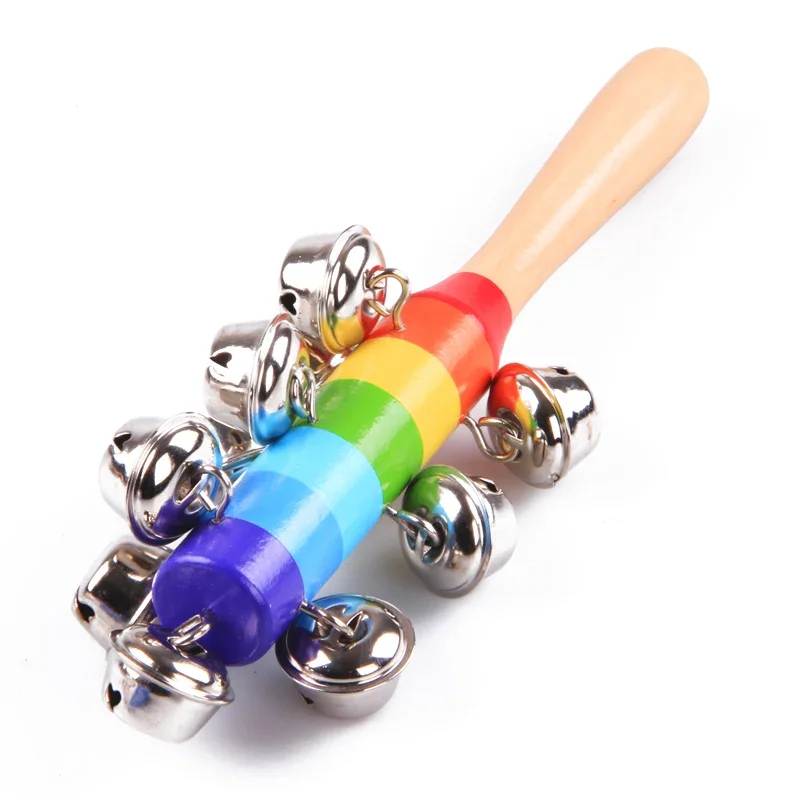 Colorful Rainbow Hand Held Bell Stick Wooden Discussion Musical Toy for Adult KTV Party Kids Game Gift 4