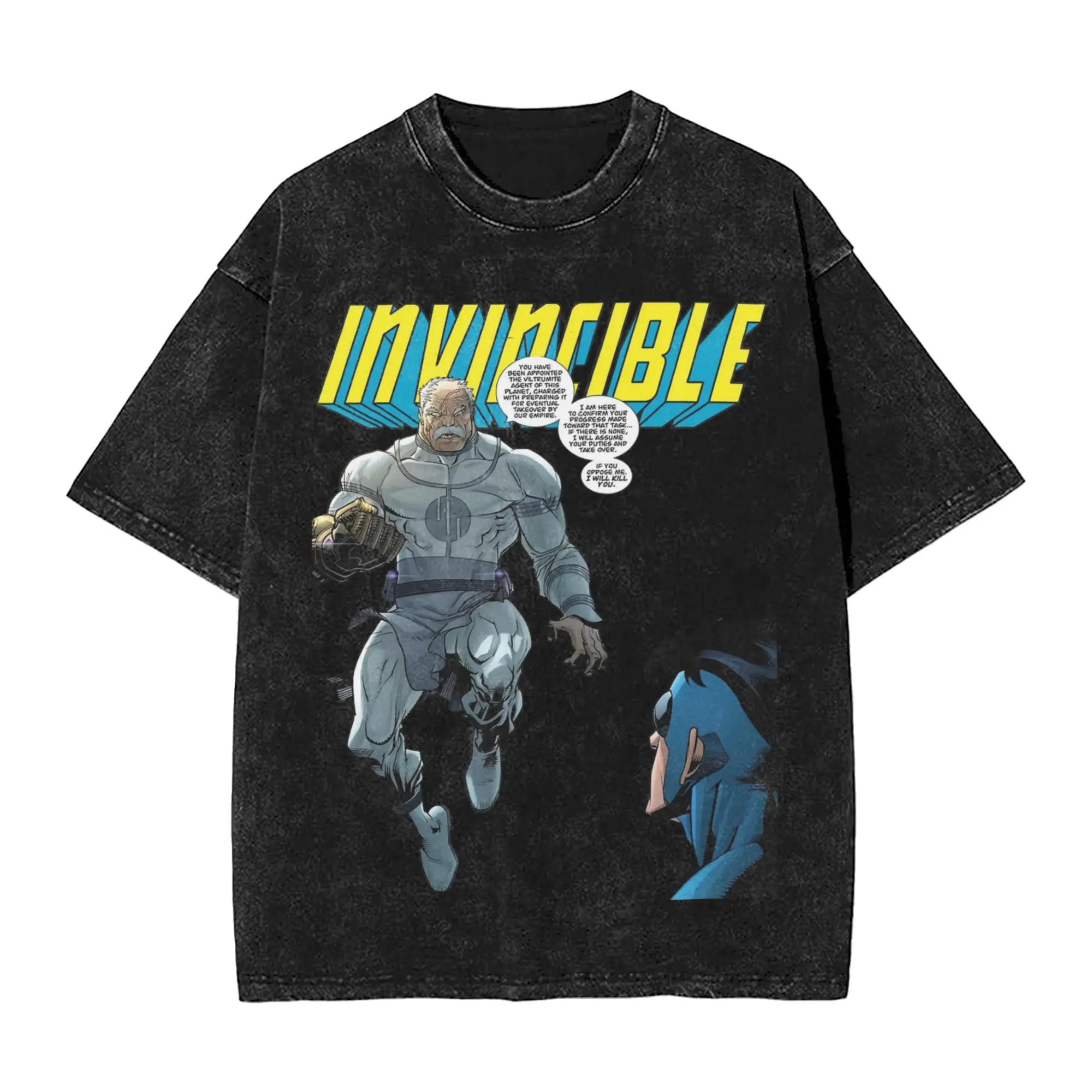 Invincible Cartoon Comic Washed Streetwear HipHop Oversized T-Shirt
