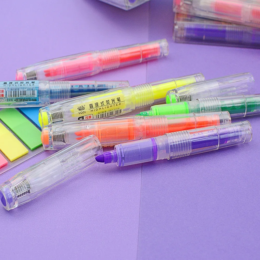 Highlighter marker Highlighter pen 6color Pastel Highlighter Student Brush Replaceable Ink Bag Highlighter Pastel Highlighter Set Stationery School Supplies
