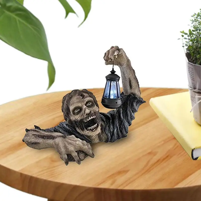 

Halloween Statue With Lantern Resin Skull Garden Decor Waterproof Battery Operated Resin Skull Statue For Patios Parks Gardens