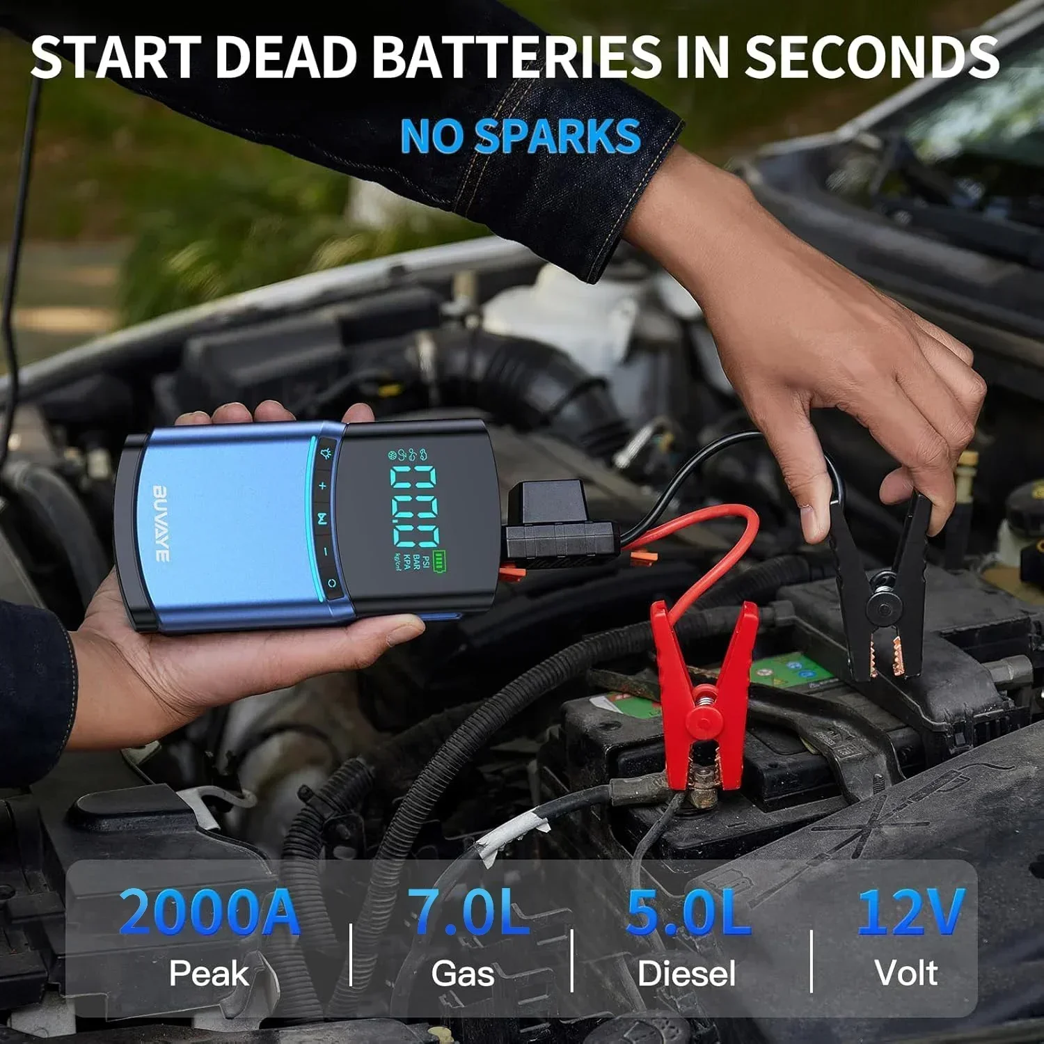 Car Jump Starter 4 in 1 Air Pump 150PSI Tyre Compressor 2000A Starter Device Power Bank Digital Inflatable Pump