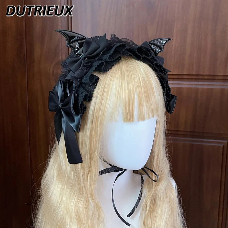 

Gothic Style Lolita Headdress Dark Wings Hair Band Bow Cosplay Halloween Sweet Kawaii Clothing Accessories Headwear for Women