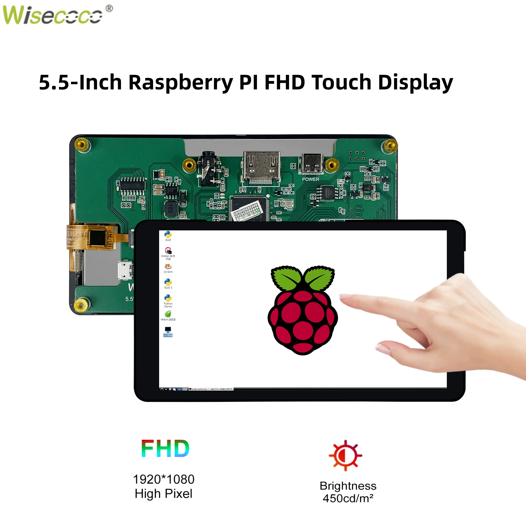 

Wisecoco 5.5 Inch FHD 1920*1080 Touchscreen Type-C USB HDMI Portable Monitor for Raspberry Pi 4 4B 3 3B BB + Black Banana Pi win