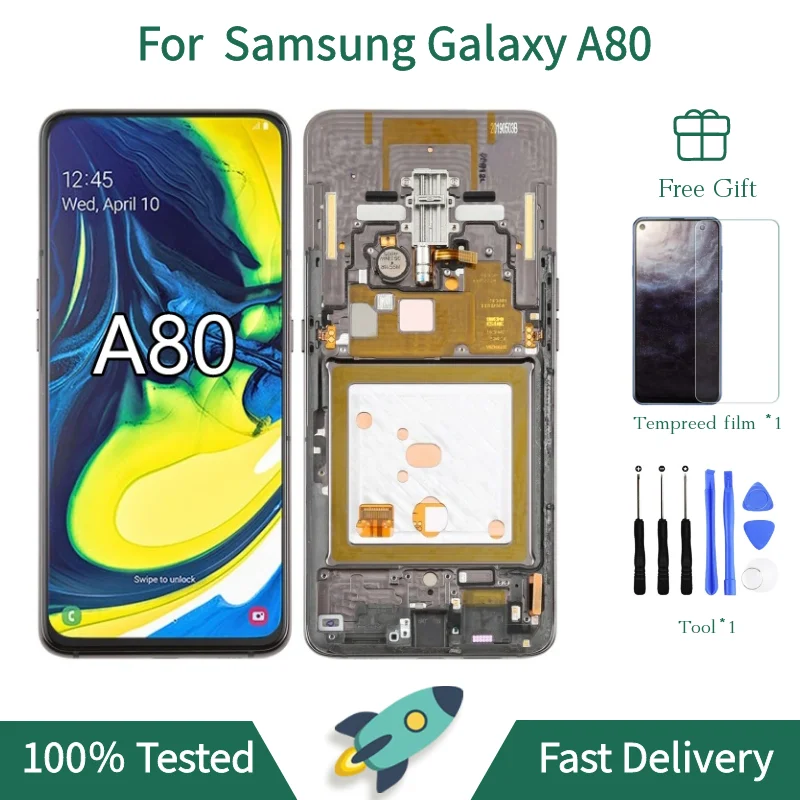 LCD 디스플레이 SM-A805F SM-A8050 SM-A805X 터치 스크린 디지타이저 SM-A805N, 삼성 갤럭시 A80 용 A8050 화면, 6.7 인치