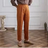 Spring Autumn Men 100% Linen Italian Naples Pants High Waist Straight Suit Trousers Fashion Lightweight Breathable Casual Pants 4