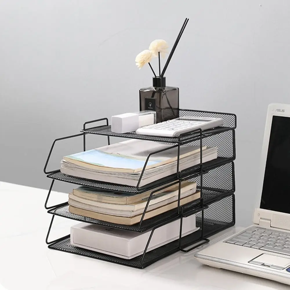 Office File Box Desktop A4 Document Organizer Stackable Laminated Papers Rack All-purpose Bathroom Storage Tray for Home stationery holder plastic box ins desktop storage organizer folding stackable storage box with handle home desk accessories