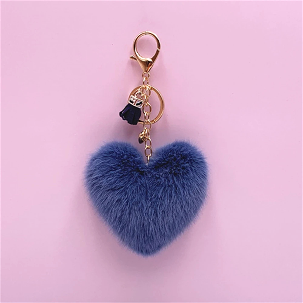 Cute Heart Pompom Keychain Charms Pearl Tassel Fluffy Flush Faux Rabbit Fur Key  Chains for Women Girl Heart Bag Charms Pendant - AliExpress