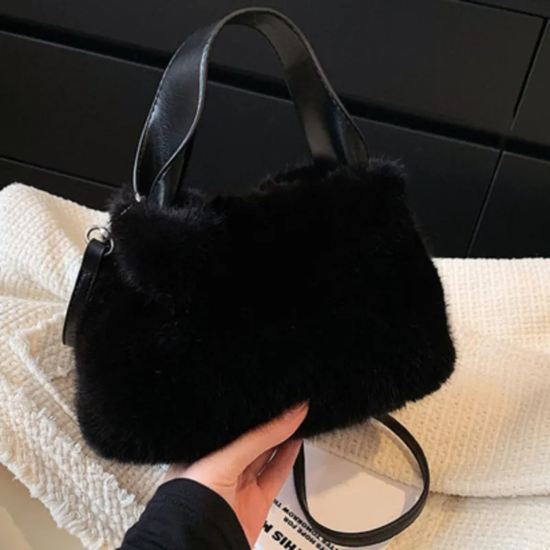 Bag Imitation Plush New Shoulder Mink Wrinkle Handbag For Woman Crossbody Ladies Casual High-Quality Messenger Versatile Luxury