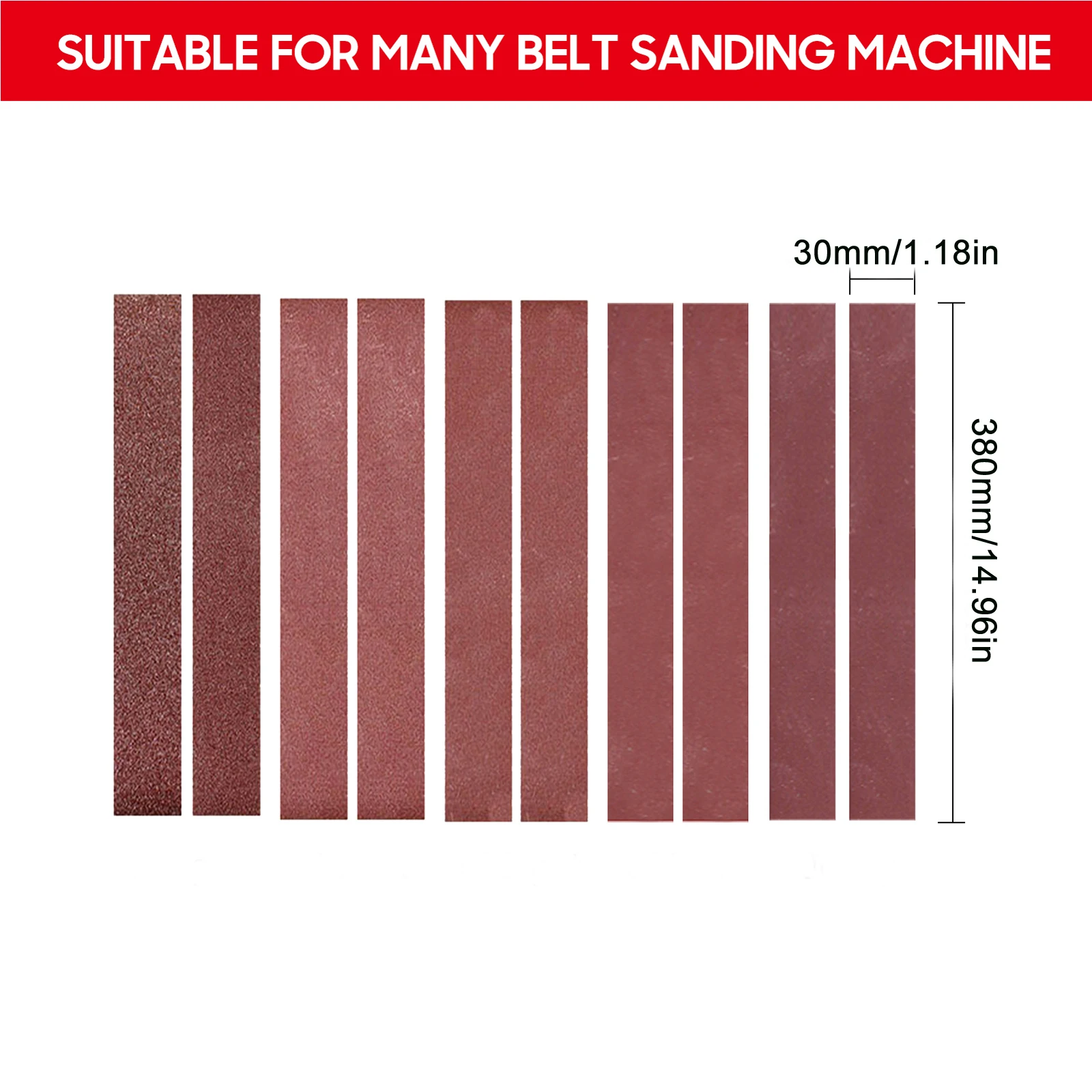 10Pcs Mini Belt Sander 30*380mm Sanding Belts (60/60/80/120/240/320/400/600/800/1000 Grits) for Home Use Belts