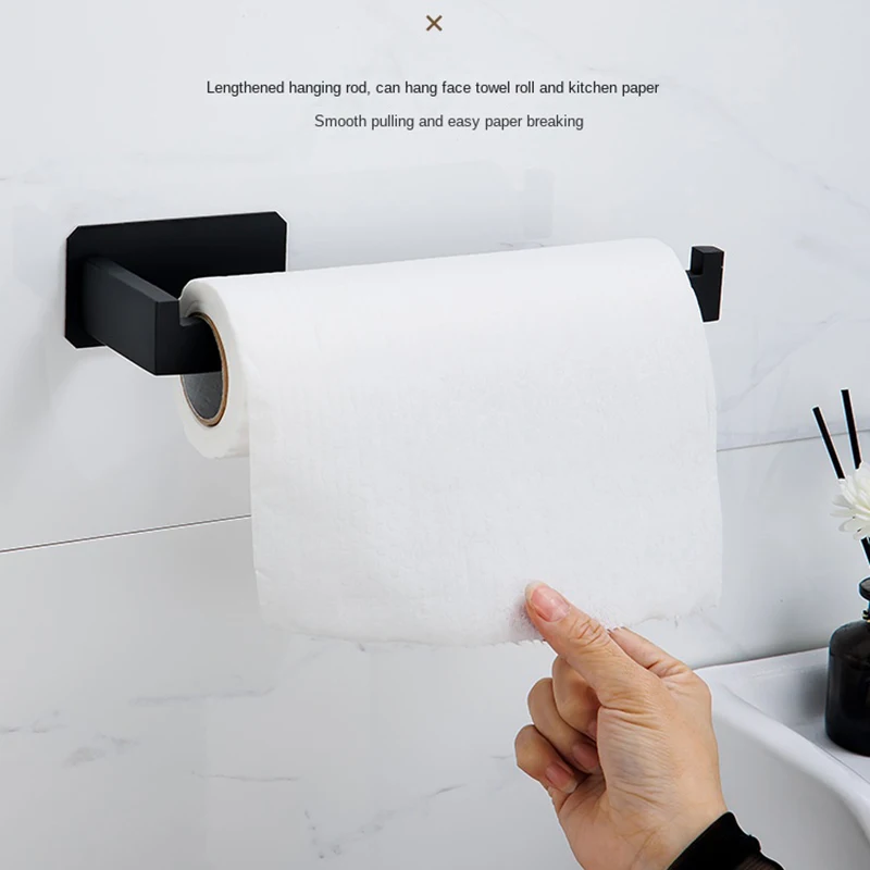 Self-adhesive Black Bathroom Hardware Accessories Set Stainless Steel Toilet Paper Holder Towel Bar Hook Bathroom Accessories images - 6