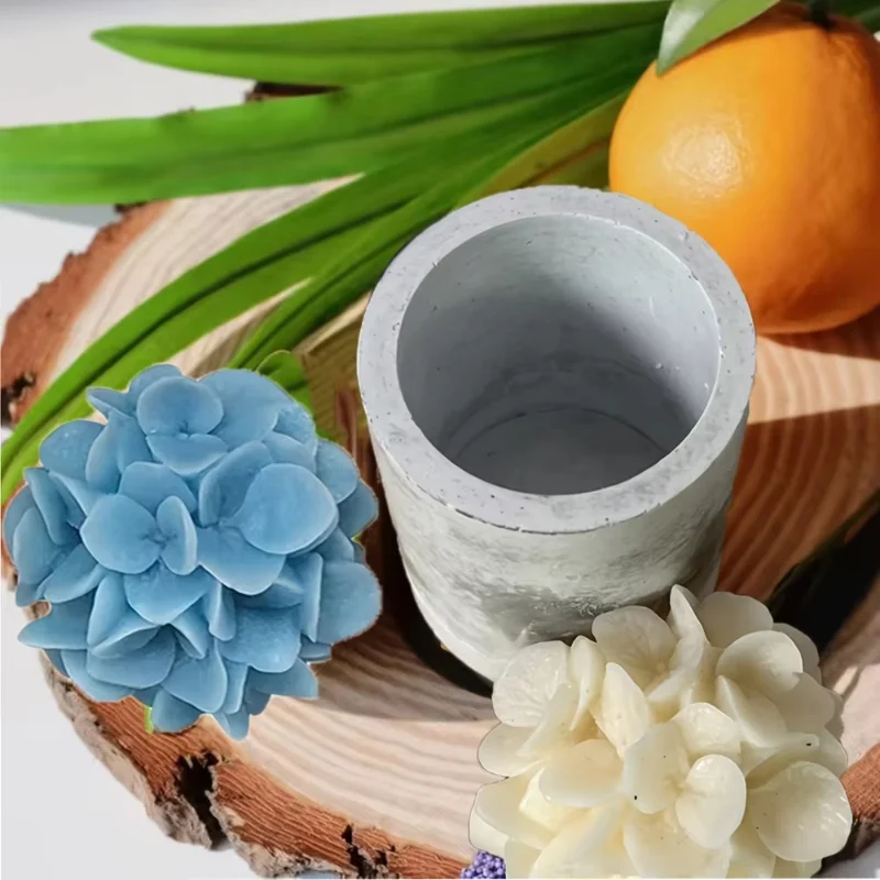 3D 엠보싱 수국 모양 타원형 실리콘 몰드, 재사용 가능, DIY 향초 및 석고 공예에 적합