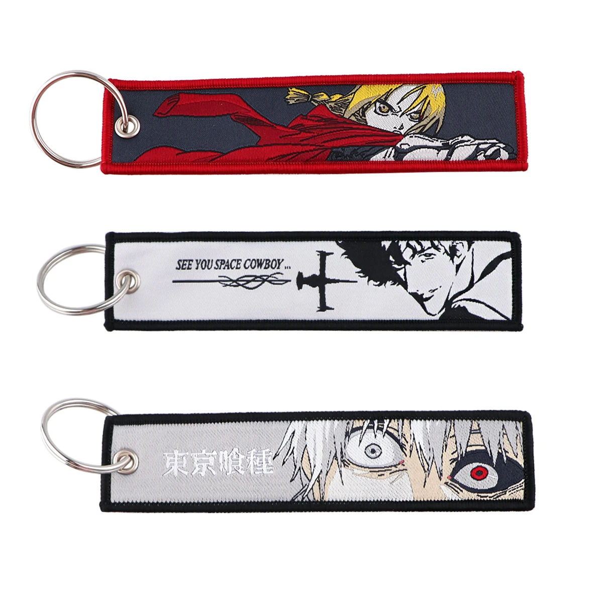 Embroidered Anime Key Ring with Decorative Charm