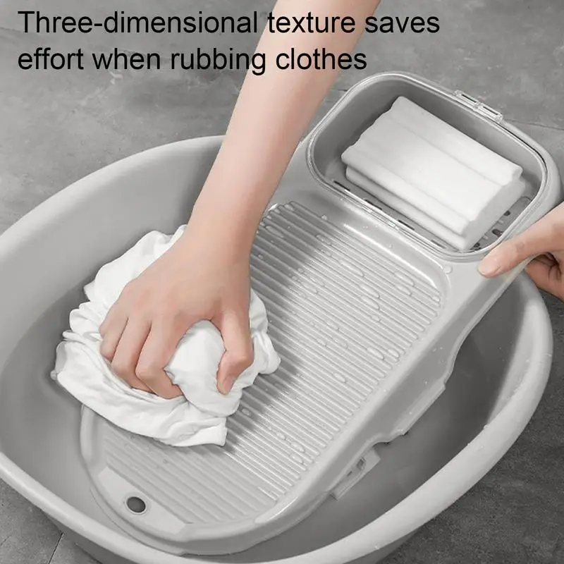 Laundry Scrub Board 2-in-1 Portable Hand Washing Clothes Tool Thicken Rectangle Clothing Scrubber Board With Drain Box Anti-Slip