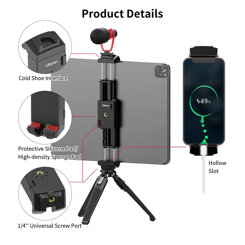 Ulanzi ST-29 범용 전화 태블릿 삼각대 마운트 홀더 iPad iPhone 13 12 Vlog 촬영 용 수직 촬영 태블릿 마운트 클램프