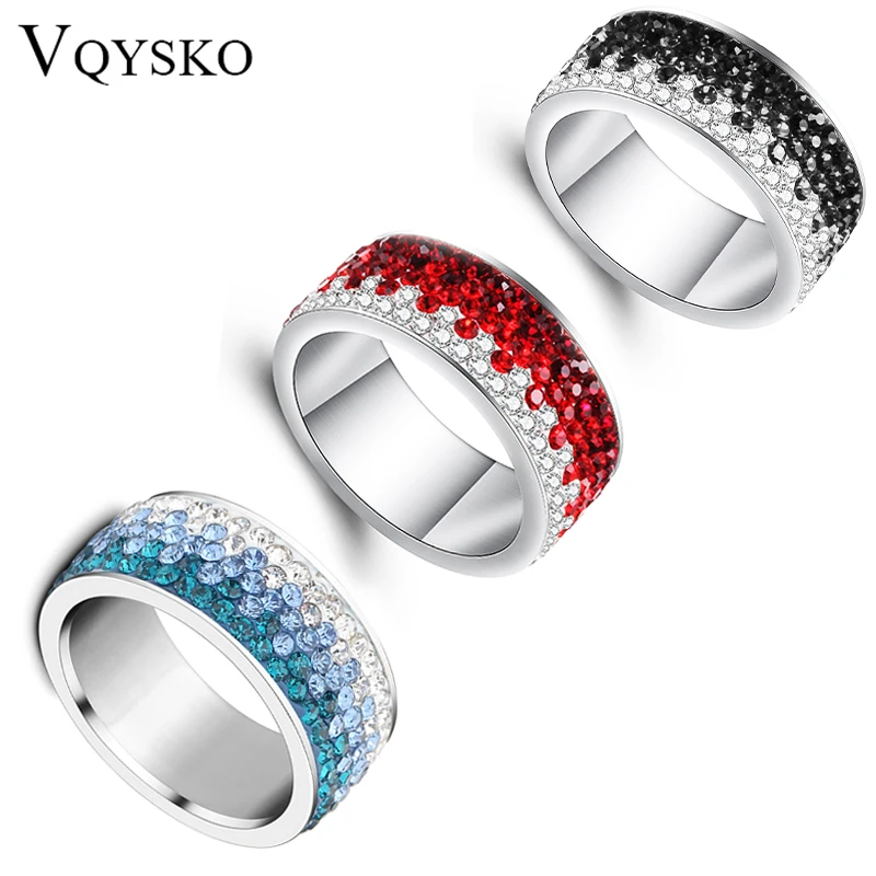6/7/8/9# Different Color Line Crystal Fashion Jewelry Ring Stainless Steel Ring for women stainless steel ring finger ring