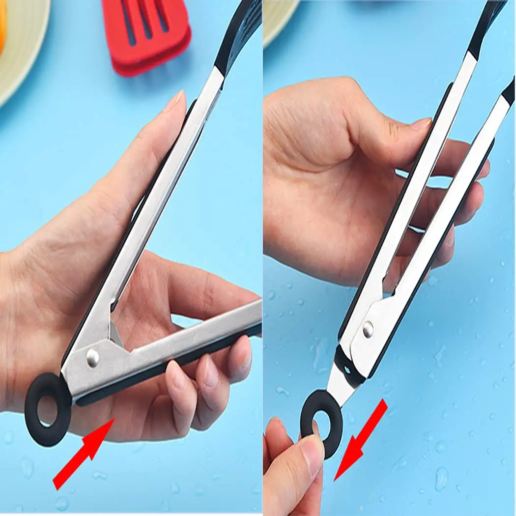 La clip for alimenti in silicone da cucina in acciaio inossidabile è adatta for barbecue da cucina Dimensione clip for bistecca barbecue antiscottatura: 27 cm Pinze(A