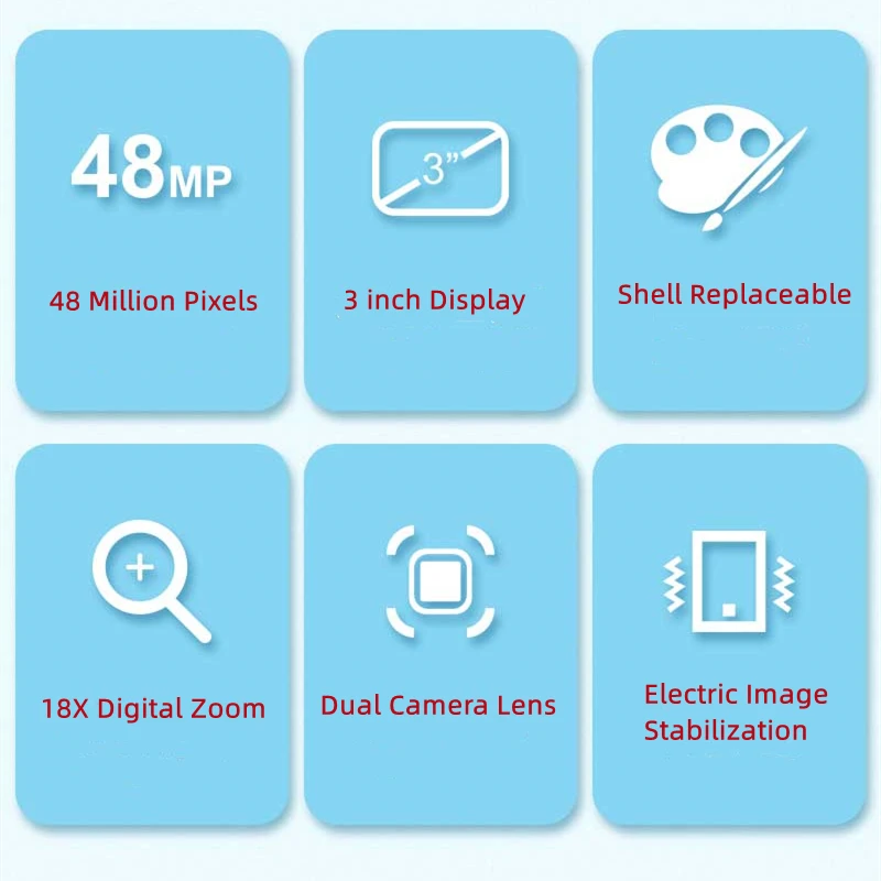 DIY Shell 48MP Digital Camera For Photography Front Rear Dual Lens Selfie 4K Camcorder Recorder 18X Auto Focus Youtube Webcam