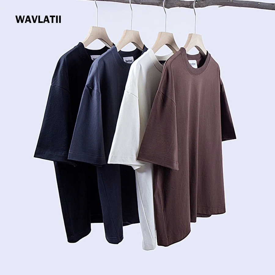 WAVLATII Women New Oversized T shirts Female 260 GSM White Casual Streetwear Tees Unisex Solid Korean Cool Tops for Young WT2560