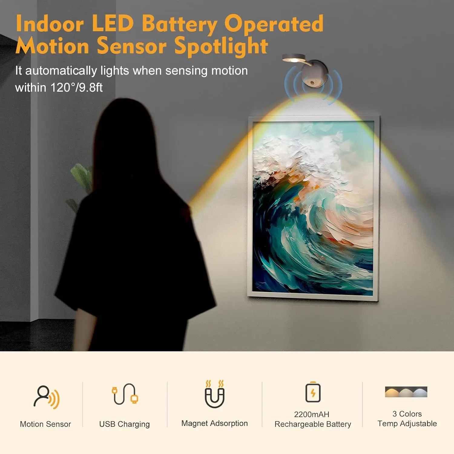 LED 야간 조명 모션 센서 조명, 무선 USB 램프, 주방 침실 벽화 거실 센서 벽 램프, 실내 조명