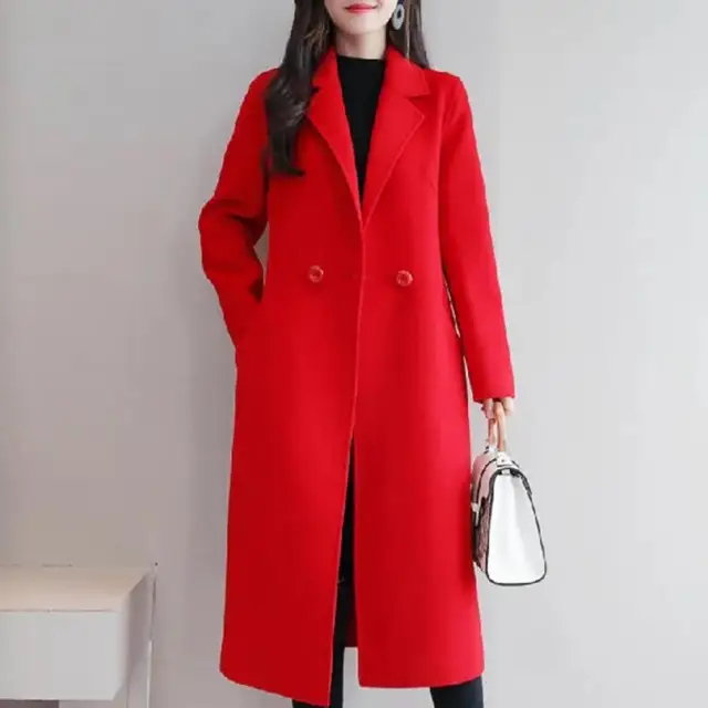 2024 Cappotto di lana da donna elegante Risvolto Due bottoni Giacca di lana Temperamento Cappotto Primavera e autunno Cardigan di lana di media lunghezza 3
