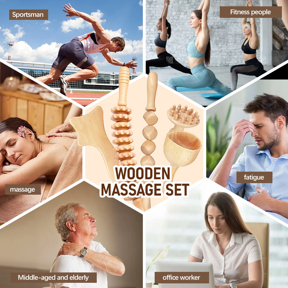 Wood Therapy Massage Roller Lymphatic Drainage Massage Tool for Full Body Pain Relief