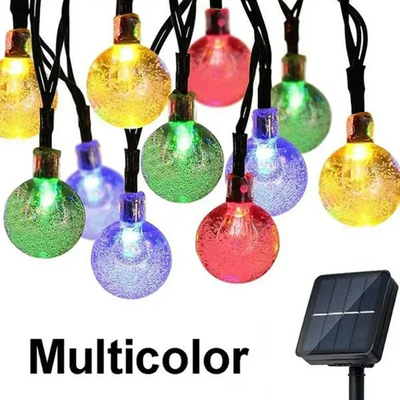 Guirnalda de luces solares de 200 LED para exteriores, guirnalda de luces navideñas de cristal, 8 modos, resistente al agua, para patio, decoración de fiestas en el jardín