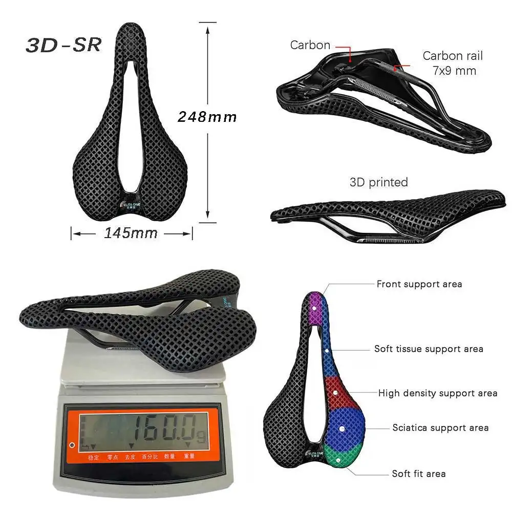 Bicycle Saddle 3D Printed Carbon Road/MTB Bike Super Light Racing Hollow Comfortable Breathable