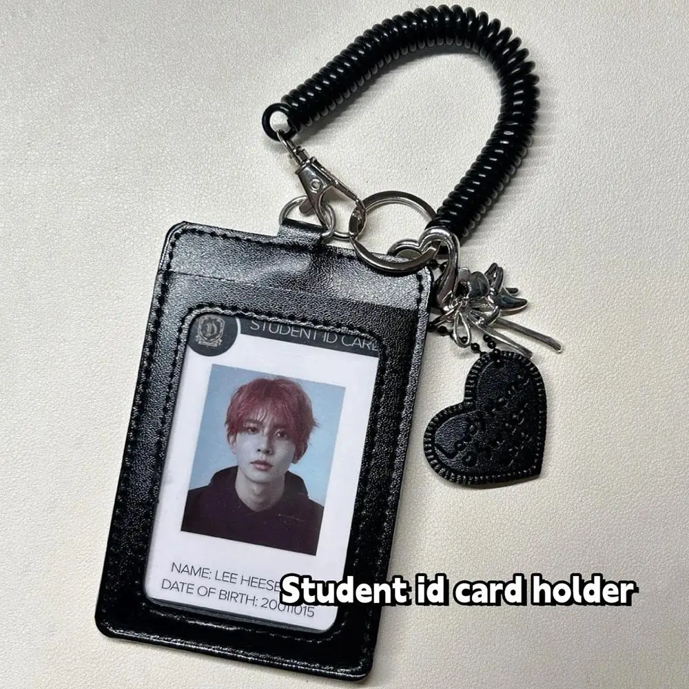 Black Leather Card Holder Student Campus Card Holder Bowknot Bag Pendant Keychain DIY INS Korean Version Cute Photocard Card Holder Credit Card Holder Photo Card Holder