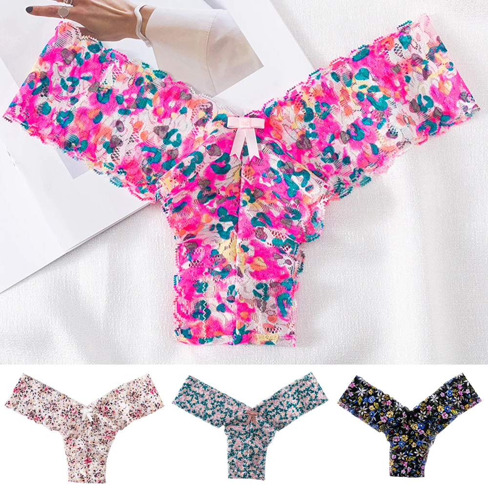 

Sexy Lace Floral Briefs For Women Low Waist T-Back Panties Seamless Underwear Femlae Comfort Breathable Lingerie Underpants