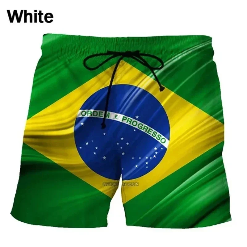 Brazilian Flag 3D Printed Beach Shorts Men Brazilian National Emblem Graphic Shorts Fashion Board Shorts Boys Swimming Trunks 3