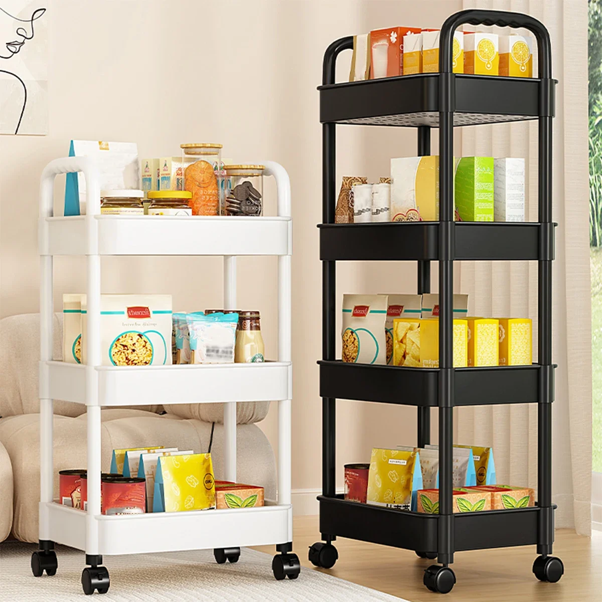 1pc-trolley Shelves Floor To Ceiling Kitchen Bathroom Mobile Snack Bathroom Multi-storey Bedroom Bedside Storage Shelves