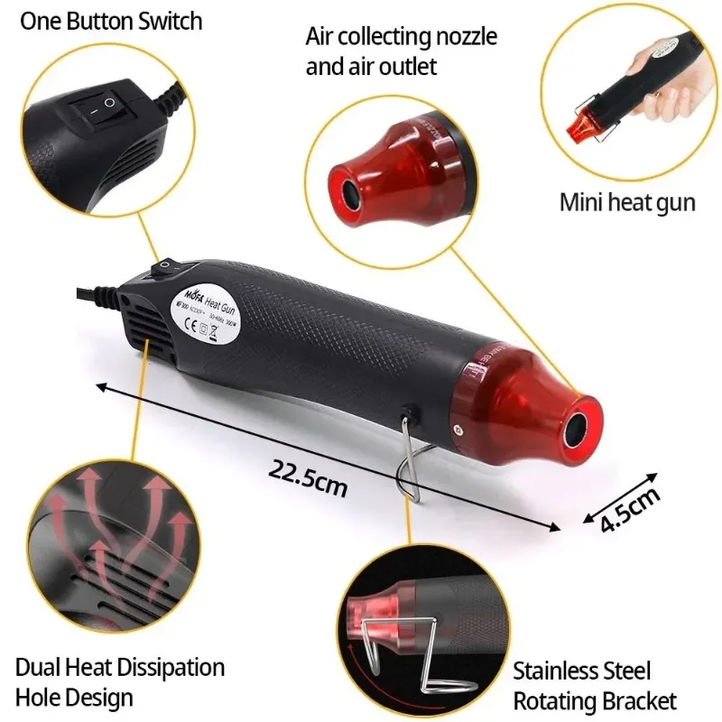Hot Air Gun Heat Gun Mini Hot Air Gun Eurocode Plug 220V Thermal Power Tool 300W Thermal Shrinkage Process Blower Support Seat