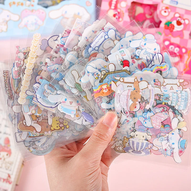 100pcs 스티커 귀여운 Cinnamoroll Kuromi 내 멜로디 스티커 노트북 전화 케이스 소녀 Sanrio 내 멜로디 애니메이션 스티커 어린이 장난감