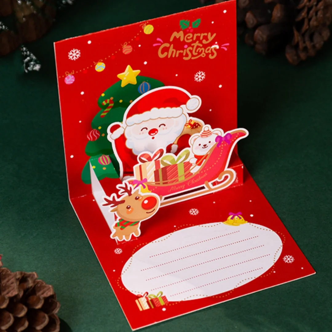 3D Christmas Greeting Cards Santa Folding Merry Christmas Best Wishes Card Xmas Gift for New Year Blessing Postcard Decoration