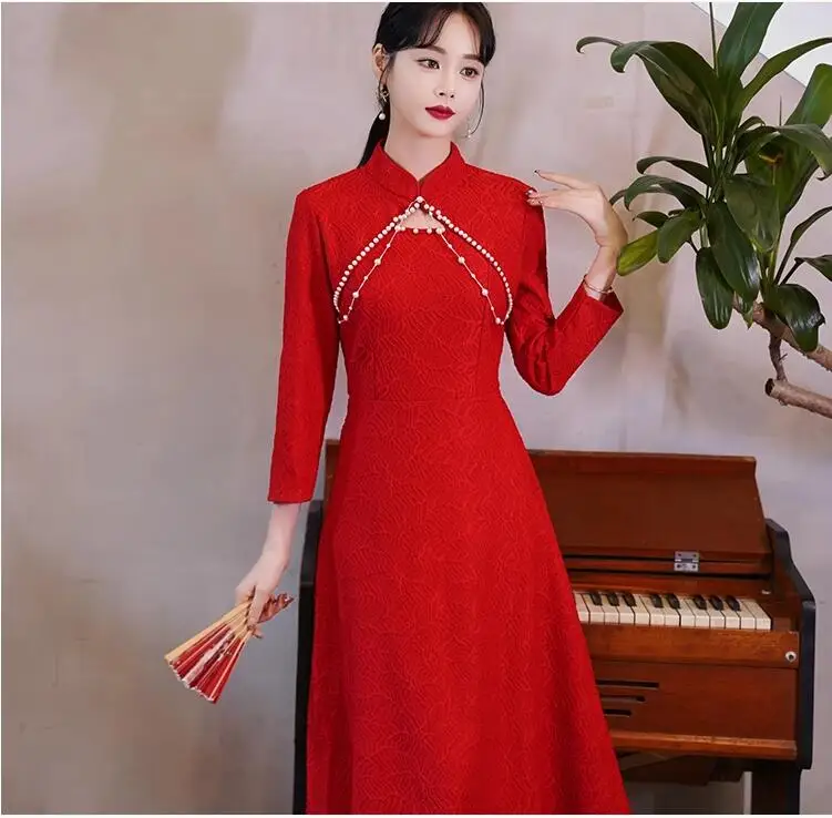 

Qipao улучшения для женщин 2024 Новое Элегантное красное платье в китайском стиле