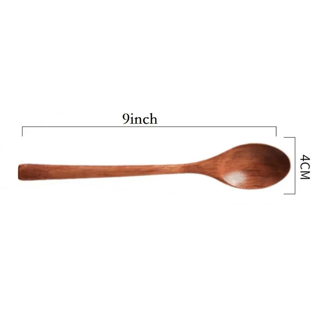 6 Pieces Long Spoons Korean Style 9'' inches Natural Wood Soup Cooking Mixing
