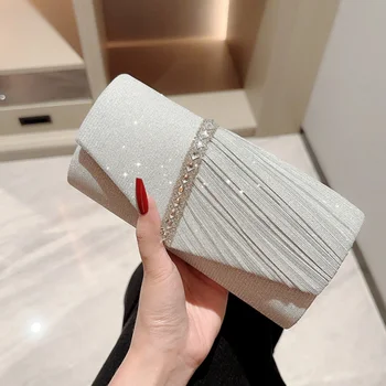 Ladies Glitter Silver Clutch Bag Envelope Evening Bag Fashion Elegant Long Purse Women Chain Shoulder Bags Wedding Party Handbag 1