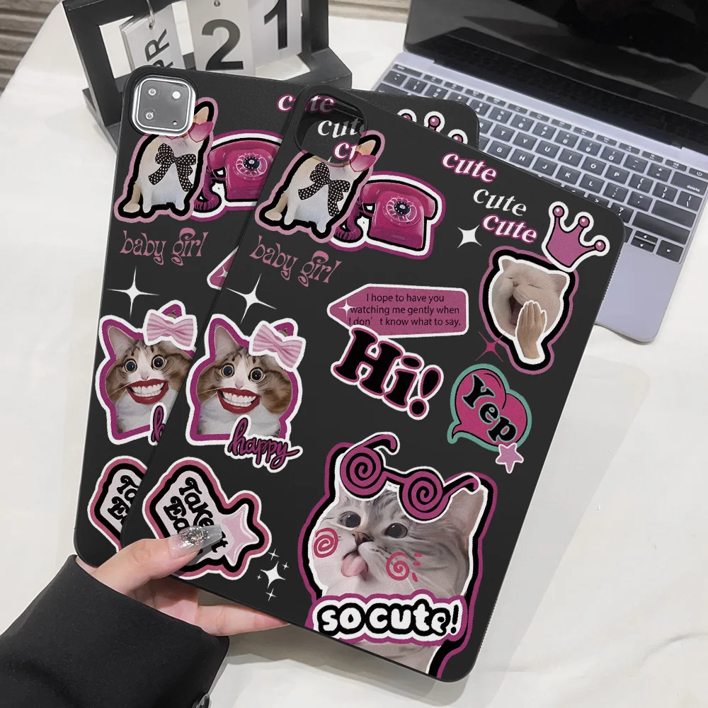 Retro American Kawaii Cat Matte Painted Rectangular Shell