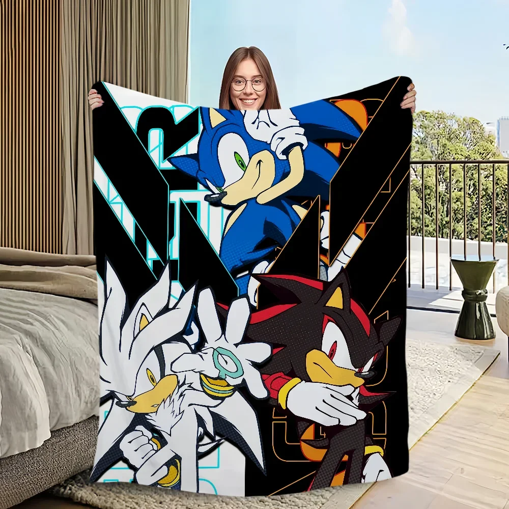 cool cartoon Flannel warm comfort art  soft plush blanket for sofa living room office A-s-S-SonicS-s bedroom cool travel gift 3